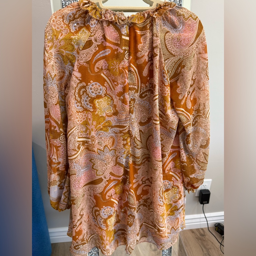 House of Harlow 1960 Ruffled Orange and Pink Long Sleeve Dress